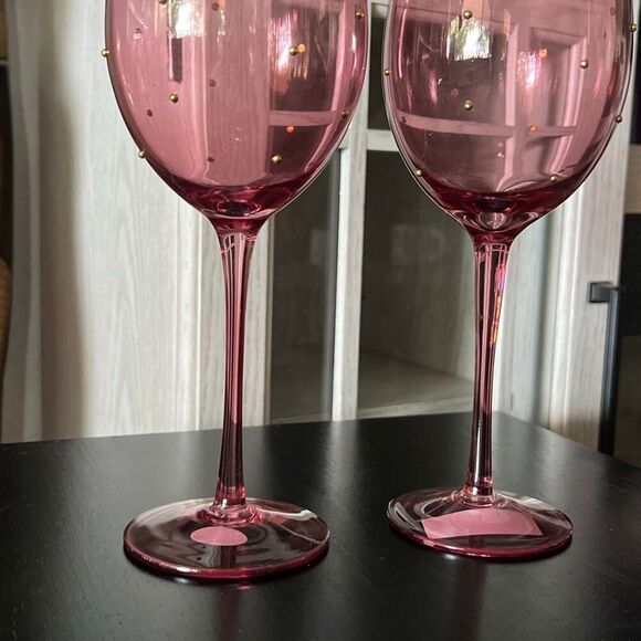 Pink and Gold wine Glasses polka dot NWOT - Picture 2 of 6